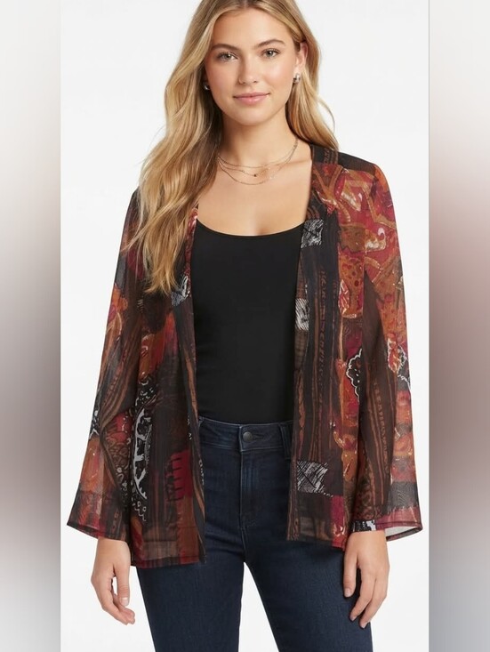 Chico's Tops - Additions by Chico's Kimono Bohemian Sheer Open Front Size 3